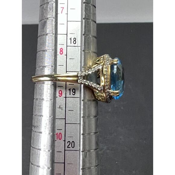 Swiss blue topaz and diamond 10k gold halo ring size 9 - Picture 9 of 11